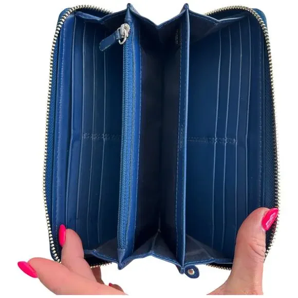 COACH Madison Blue Laser Cut Leather Accordion Zip-Around Wallet - Picture 7 of 12